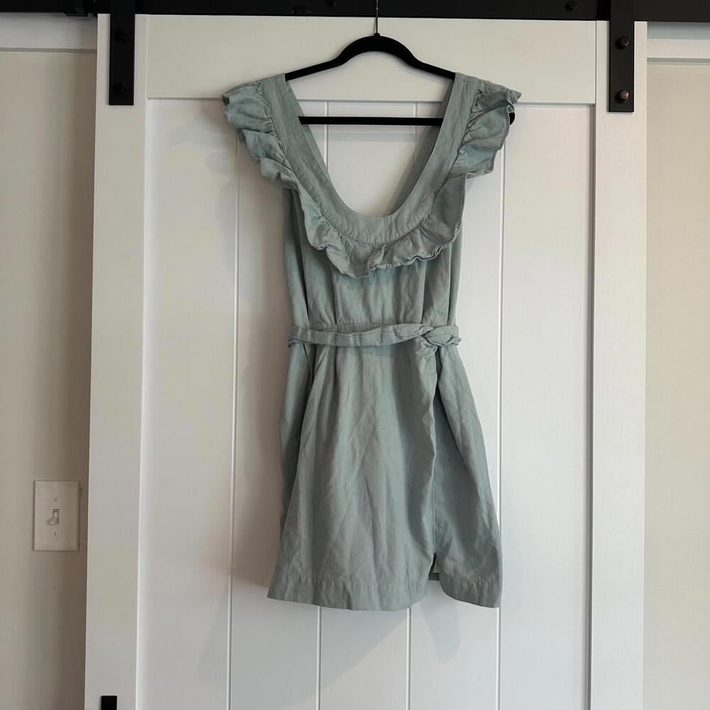 FREE PEOPLE Seafoam Green Lara Ruffle Bib Mini Dress Size Medium - Picture 3 of 9